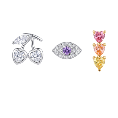 Cherry & Rainbow Heart Studs