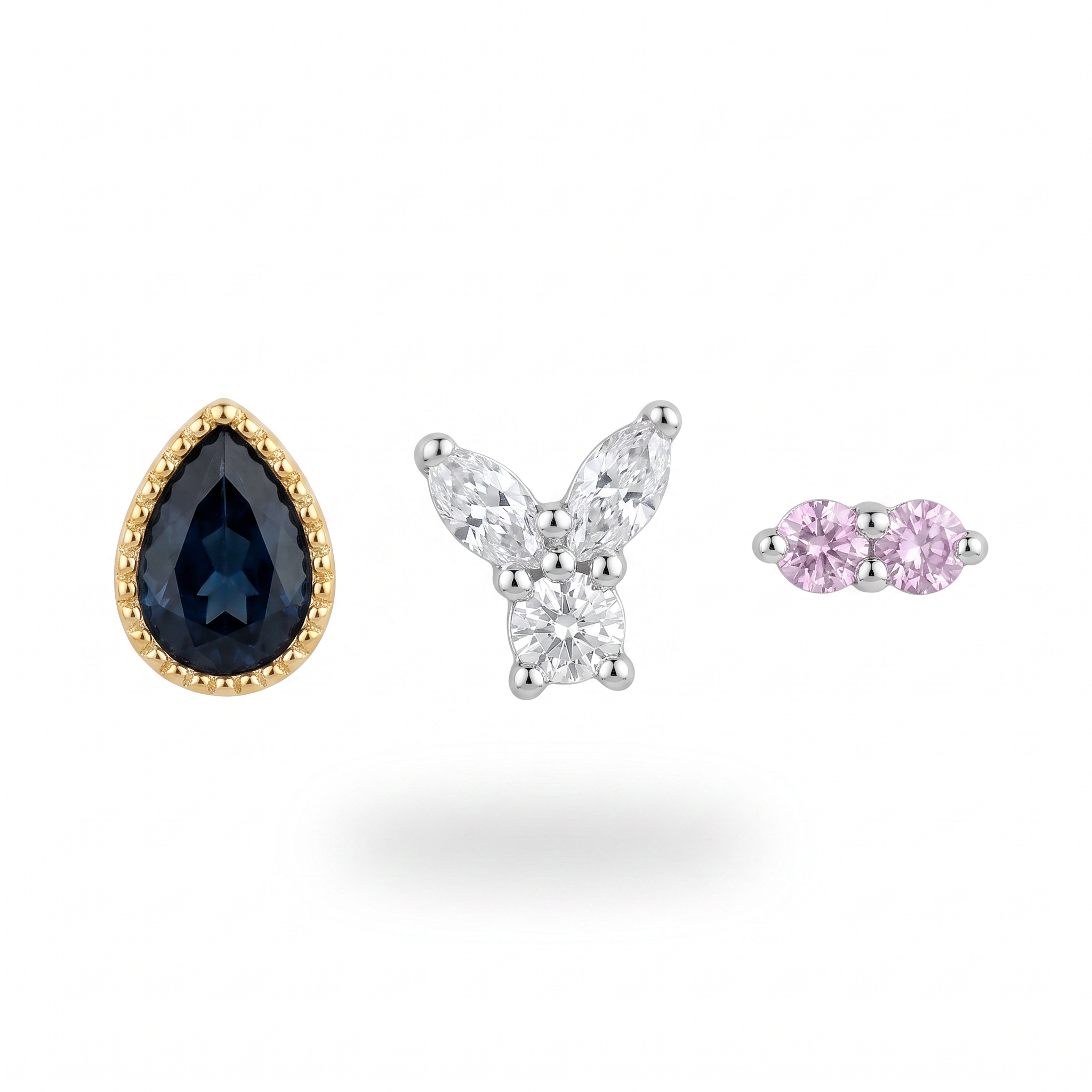 Navy Pear & Butterfly Studs