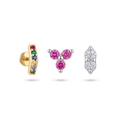 Rainbow Bar & Pink Flower Studs