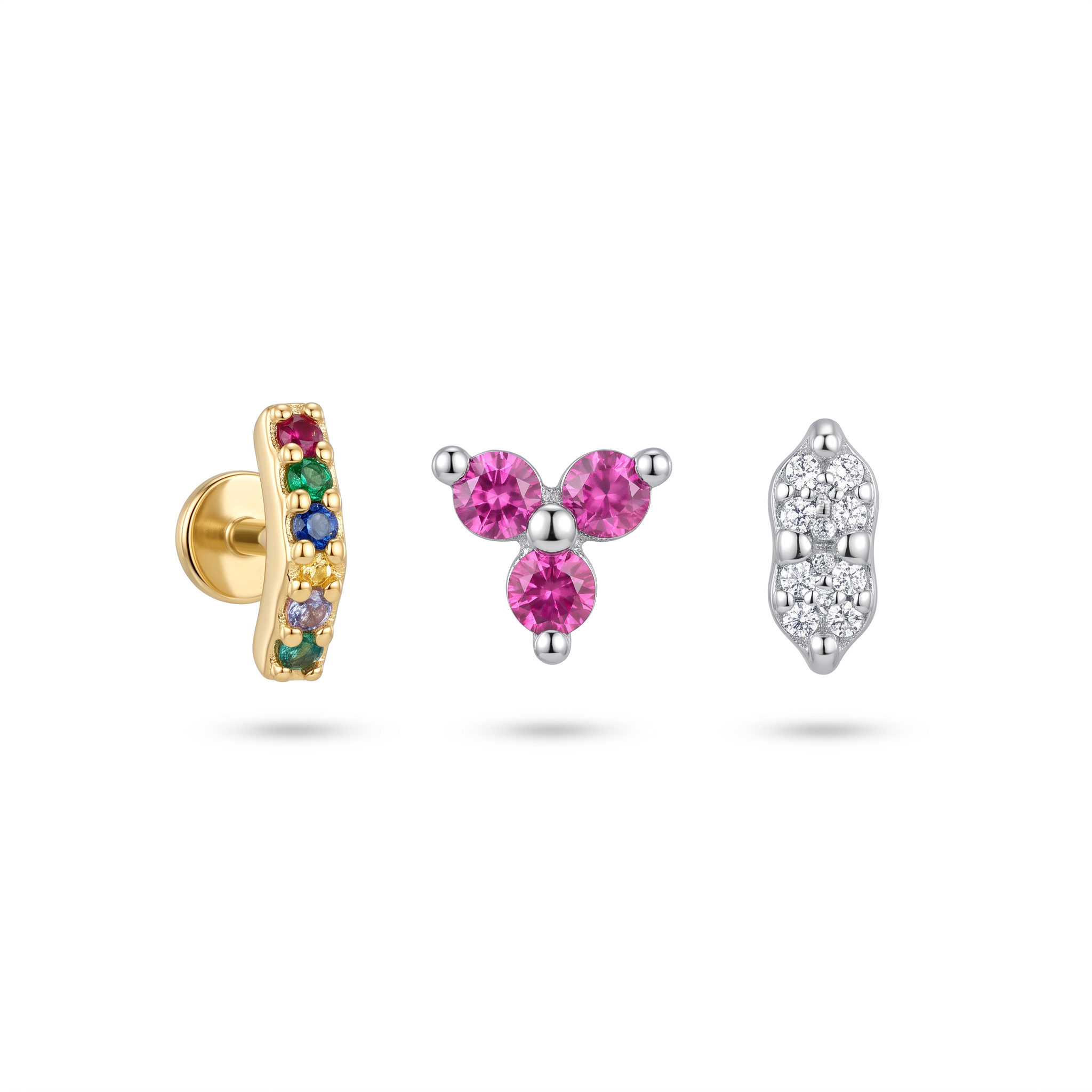 Rainbow Bar & Pink Flower Studs