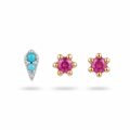 Turquoise & Ruby Flower Studs