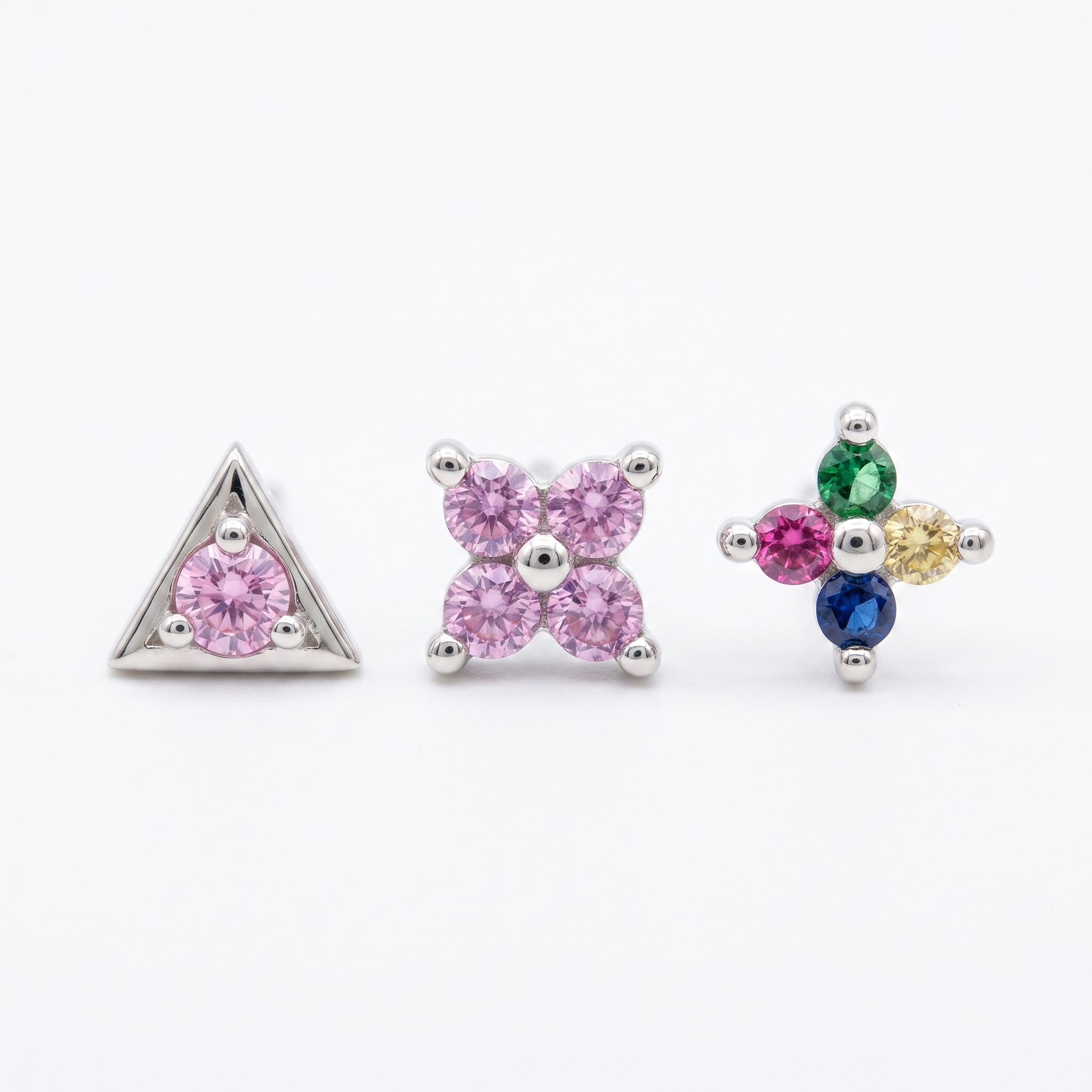 Pink Triangle & Flower Studs