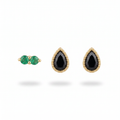 Emerald & Black Pear Studs