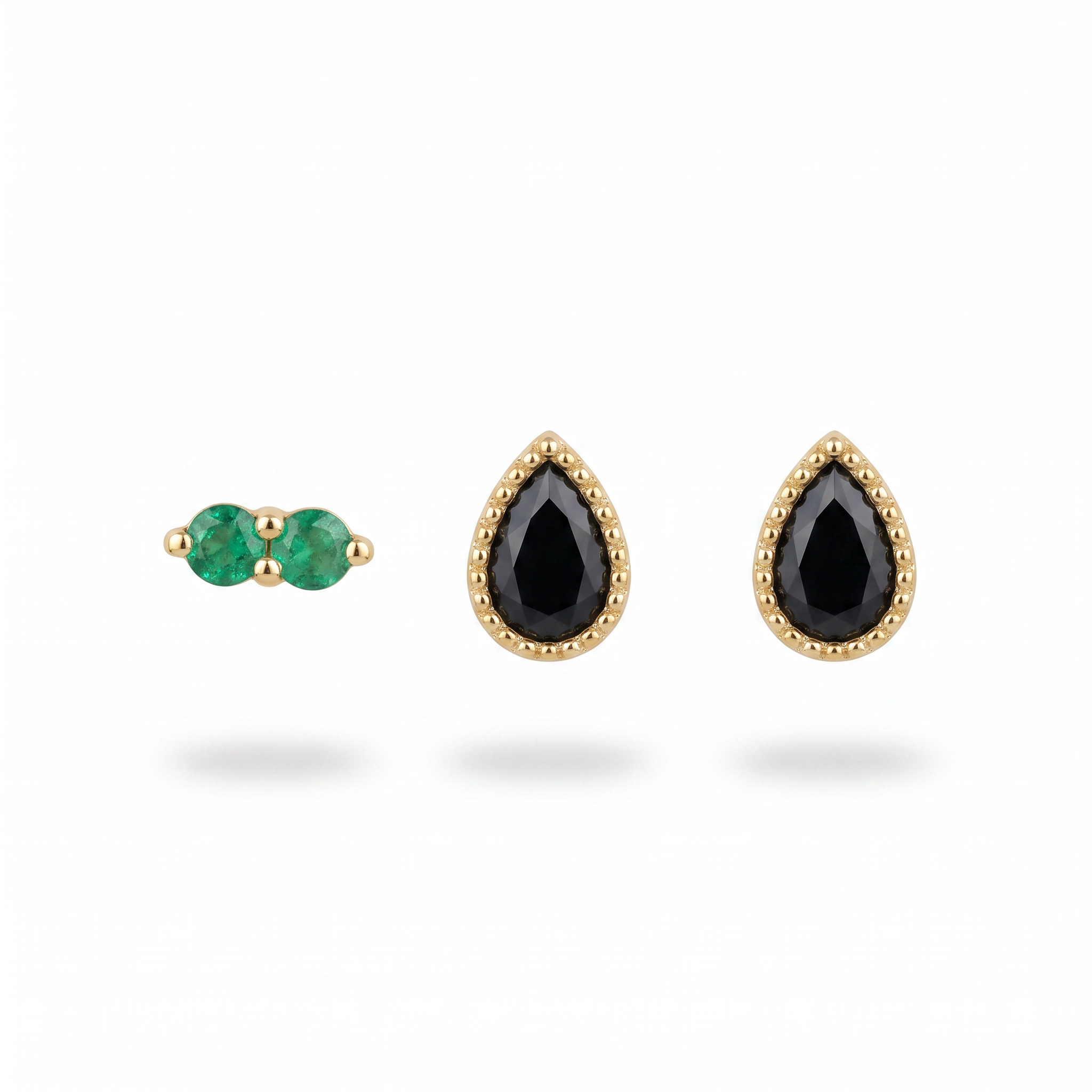 Emerald & Black Pear Studs