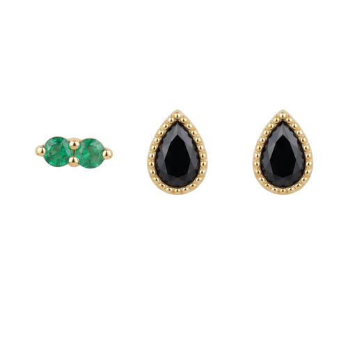 Emerald & Black Pear Studs