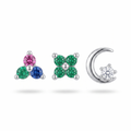 Emerald Flower & Moon Studs