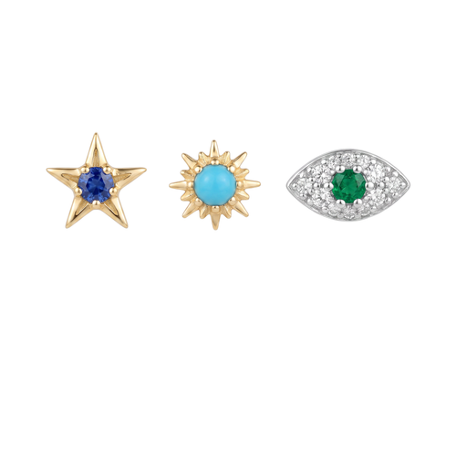 Blue Star & Emerald Eye Studs