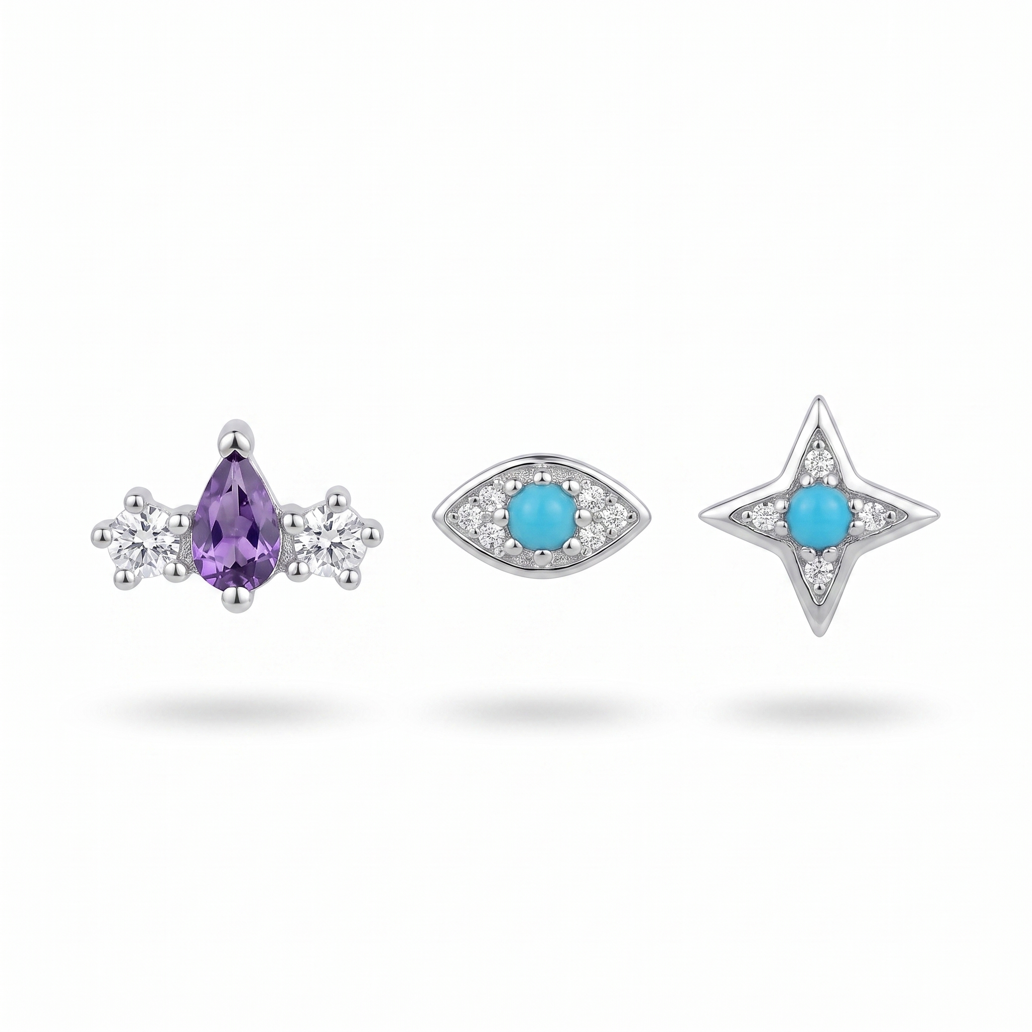 Purple Pear & Turquoise Studs
