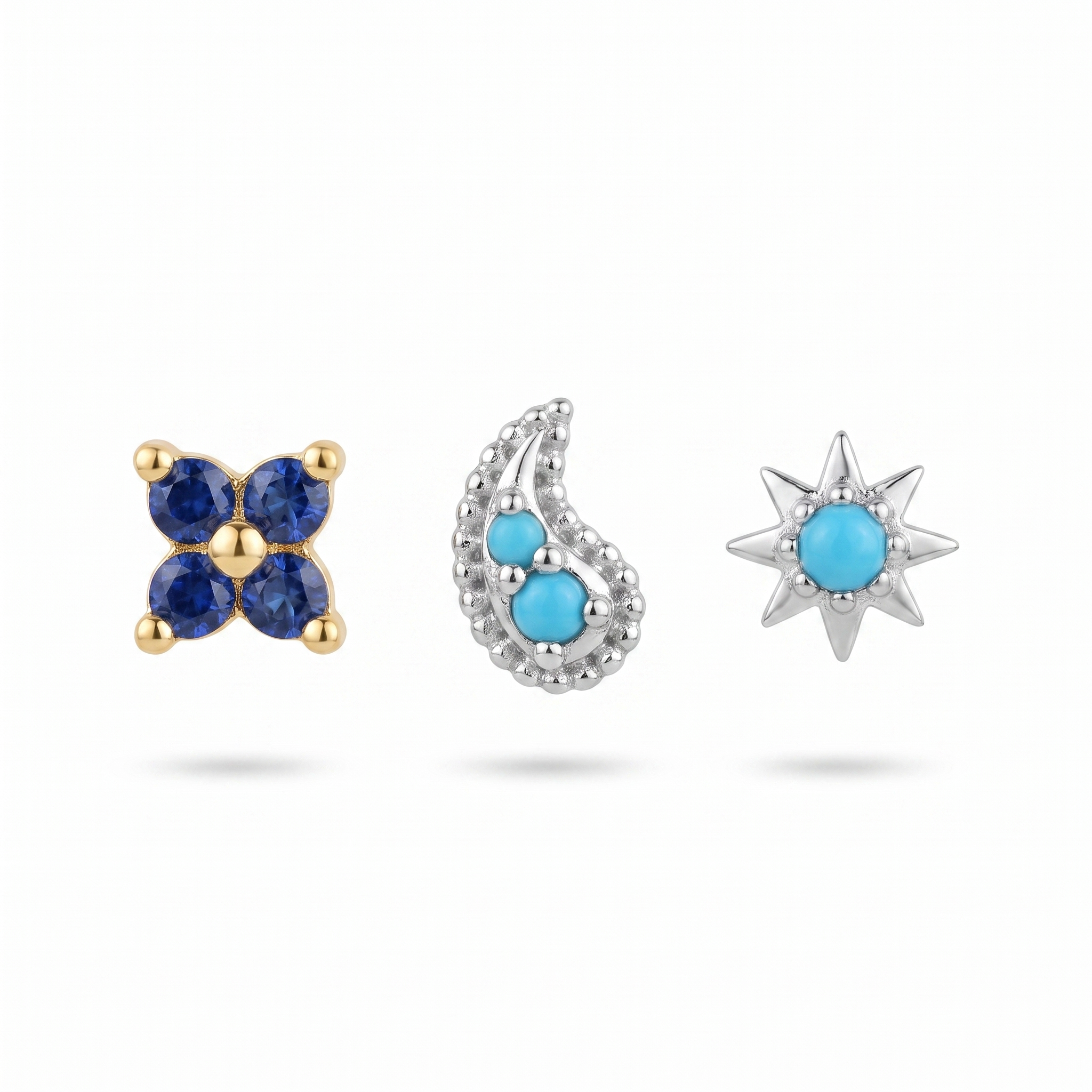 Blue Flower & Turquoise Star Studs
