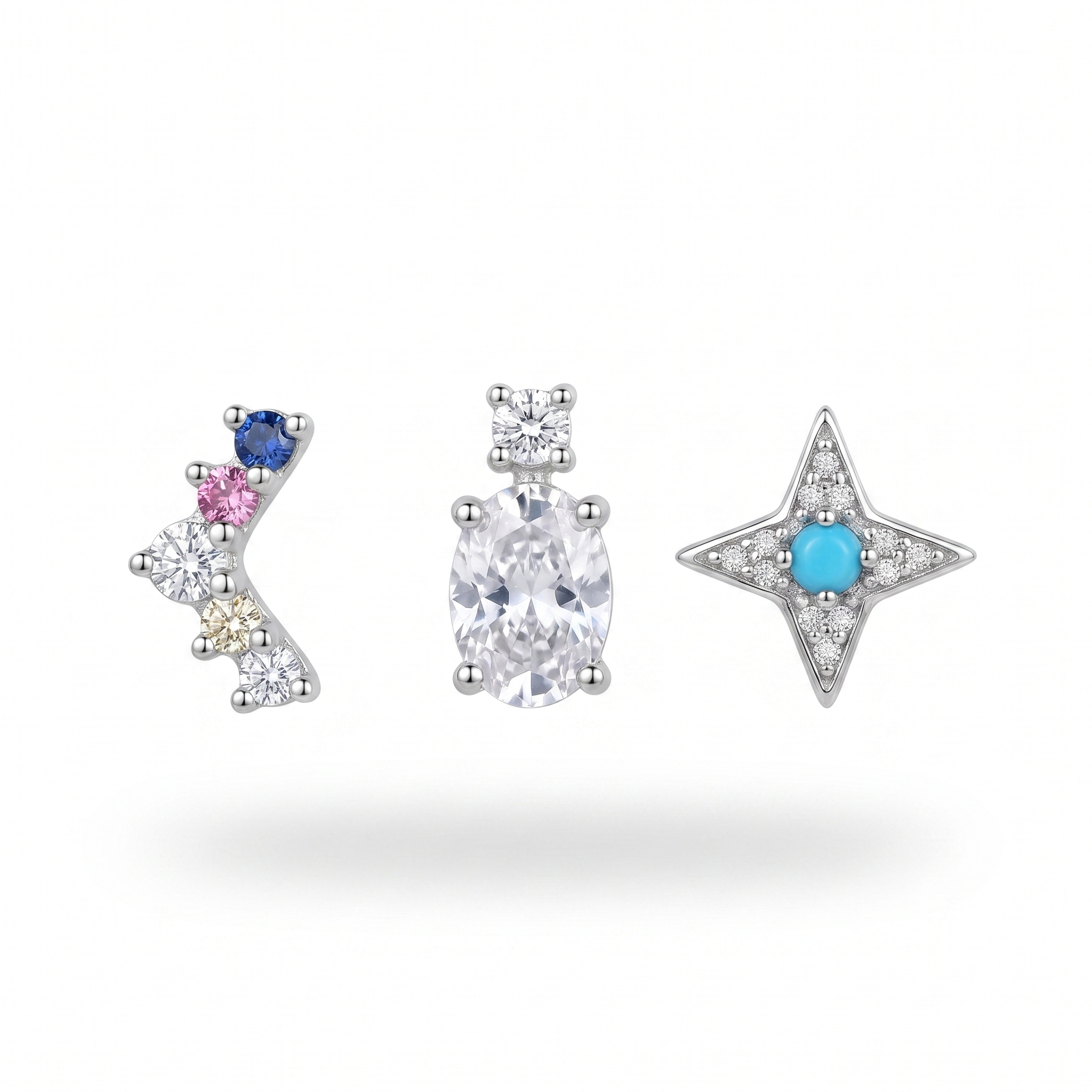 Oval Crystal & Turquoise Star Studs