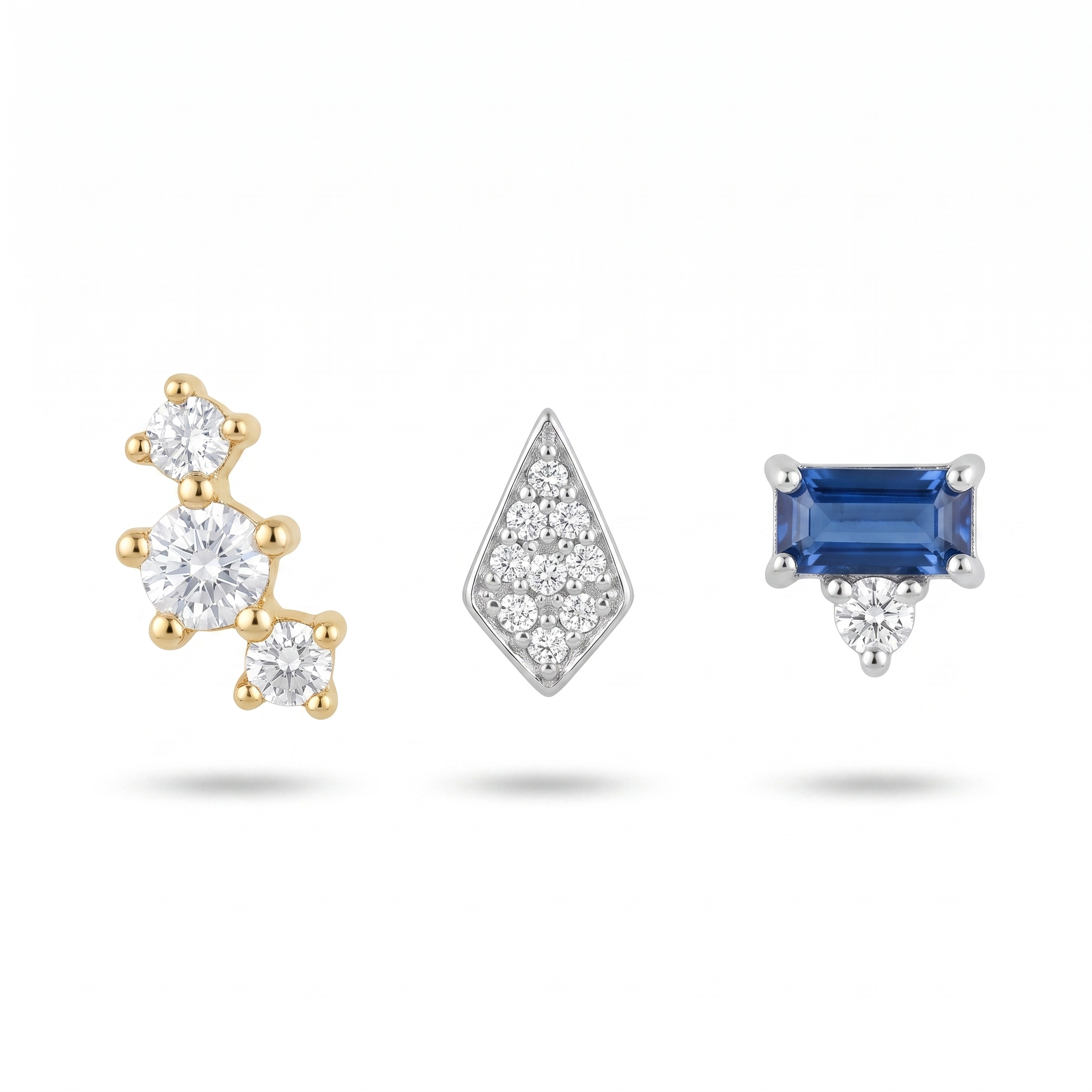 Crystal Kite & Blue Baguette Studs