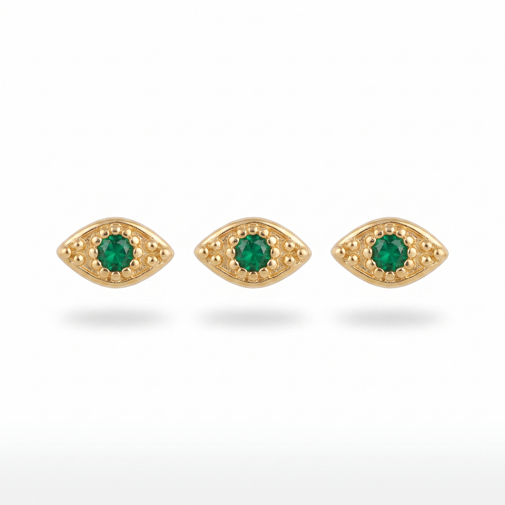 Gold Emerald Eye Studs