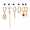 Gold Crystal & Pearl Huggie Piercing Set - pieces numbered 1 to 6