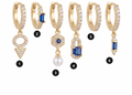 Gold Sapphire & Pearl Huggie Piercing Set - pieces numbered 1 to 6