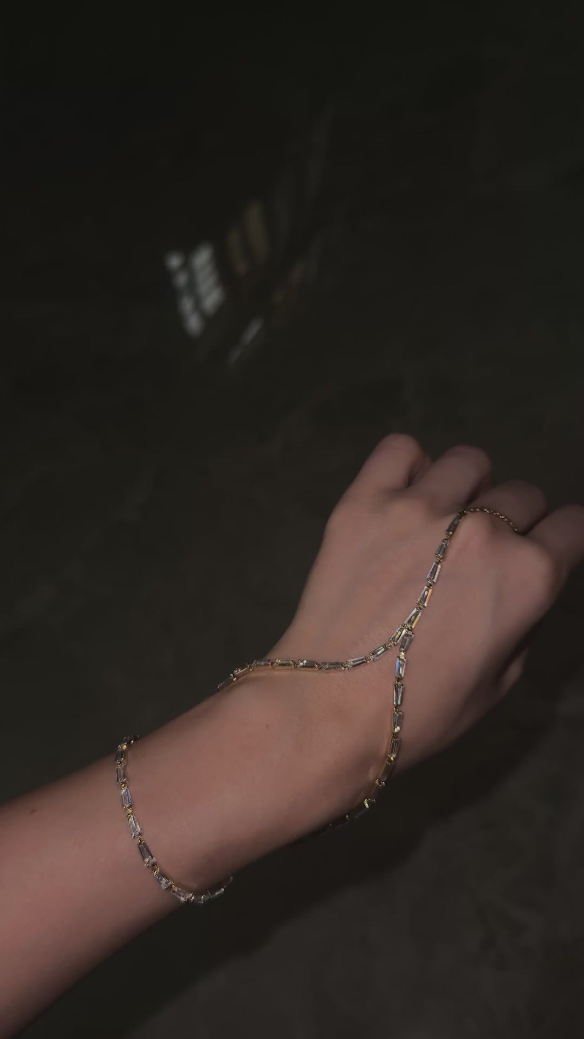 Gold Baguette Crystal Hand Chain