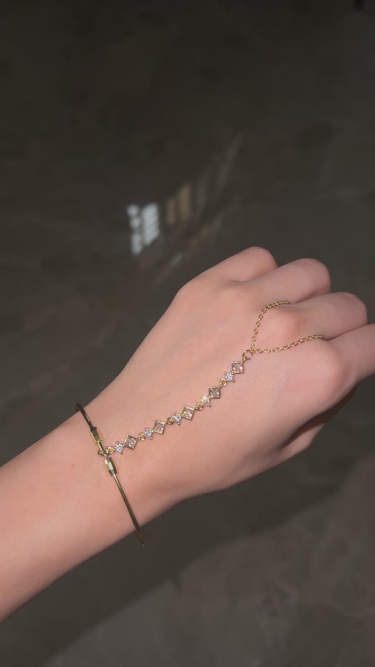 Gold Cuff Square Crystal Hand Chain