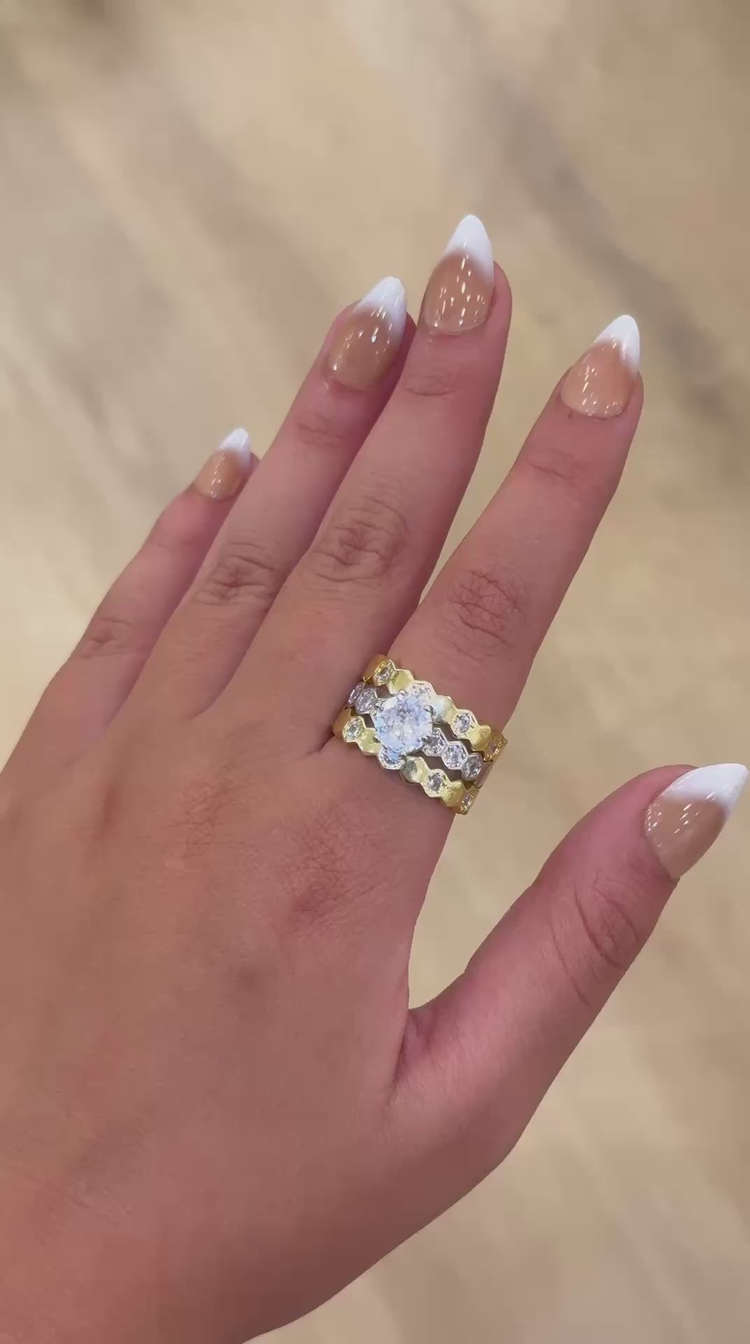 Three-Tone Diamond Ring Stack