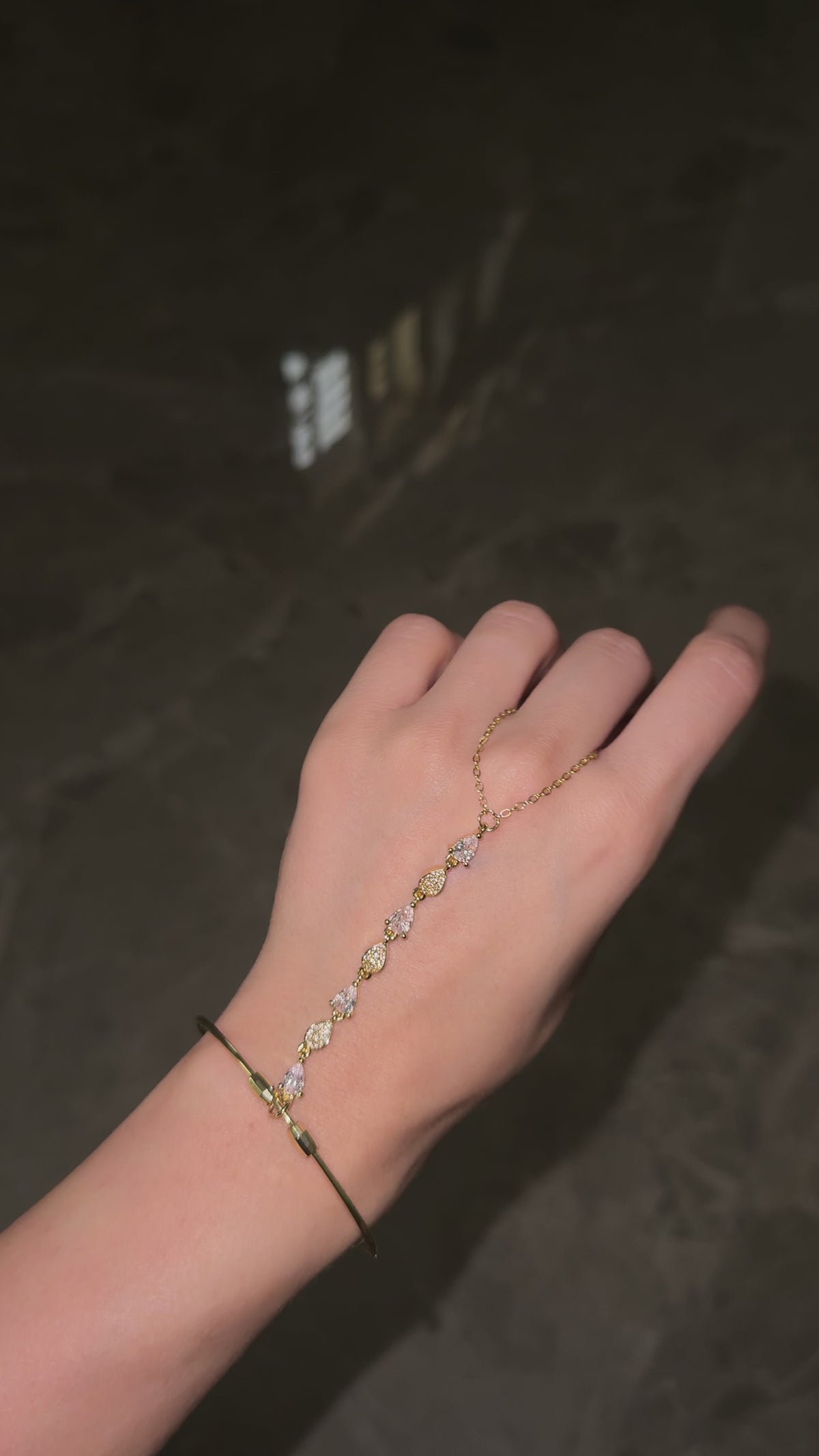 Gold Cuff Teardrop Crystal Hand Chain